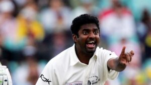 Muttiah Muralitharan Sri Lankan spin bowler celebrating a wicket