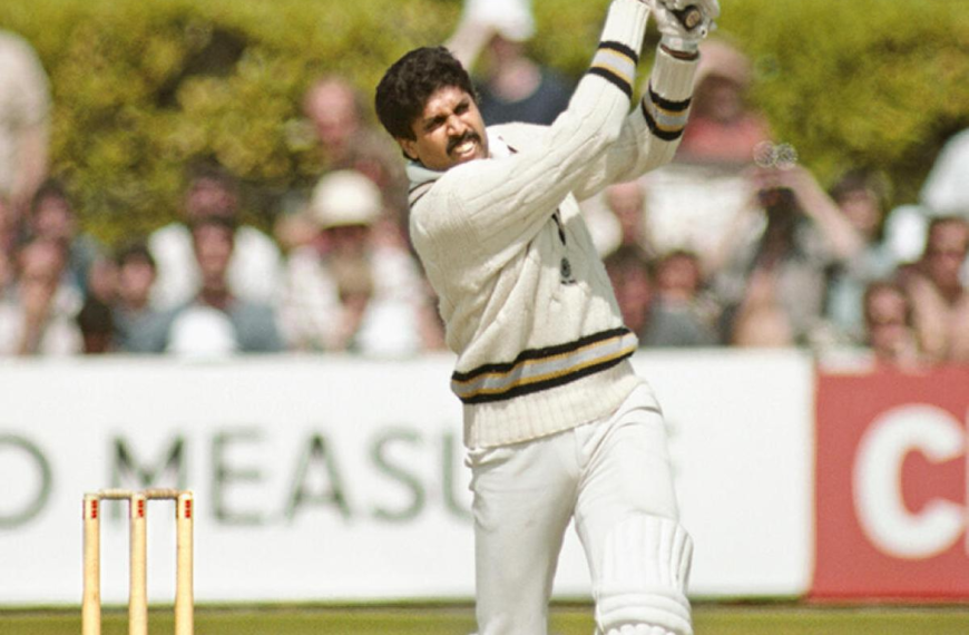 Kapil Dev lifting the 1983 Cricket World Cup trophy